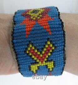 2x Iroquois Native American Handcrafted Beadwork Wristband Leather