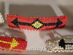5 Vintage Native American Style Beaded, Padded Barrettes Double Ended Arrows