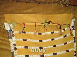 ANTIQUE VINTAGE 1880-90s BLACKFEET INDIANS BEADED BRAIN TANNED HIDE POSSIBLE BAG