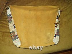 ANTIQUE VINTAGE 1880-90s BLACKFEET INDIANS BEADED BRAIN TANNED HIDE POSSIBLE BAG