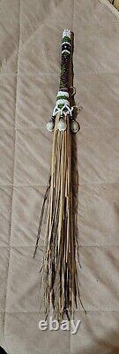 Antique Circa 1880 Kiowa Peyote Brush Thread Beadwork on Tall Grass with Shells