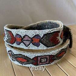 Antique Native American Indian Hand Beaded Wrapped Leather Belt & Buckle 39