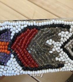 Antique Native American Indian Hand Beaded Wrapped Leather Belt & Buckle 39