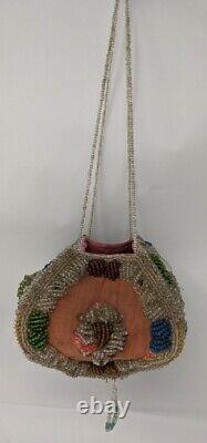 Antique Native American Iroquois Beaded Purse Bag Box Indian Beadwork