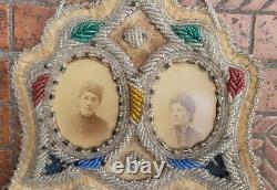Antique Native American Iroquois Beadwork Beaded Picture Frame W Old Photo Cards