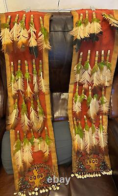 Awesome Antique SIOUX / PLAINS FEATHERED DANCER BUSTLE TRAILERS Beadwork Bells