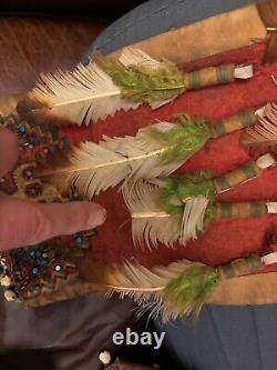 Awesome Antique SIOUX / PLAINS FEATHERED DANCER BUSTLE TRAILERS Beadwork Bells