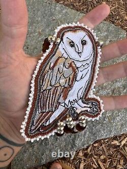 Barn Owl medallion native american made pow wow regalia native beadwork