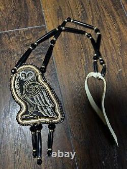 Barn Owl medallion native american made pow wow regalia native beadwork