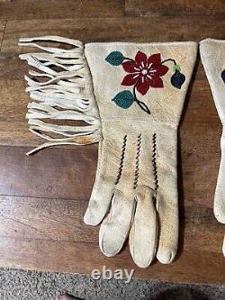 Beaded Gloves Vintage Native American Indian Leather Ladies