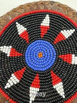 Beaded Medallion Native American Indian 6 Braided Leather Sun or Flower Motif
