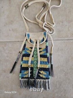 Beaded Native American Strike-a-lite Bag Brain Tan Leather