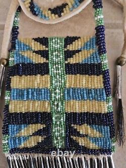 Beaded Native American Strike-a-lite Bag Brain Tan Leather