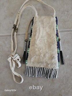 Beaded Native American Strike-a-lite Bag Brain Tan Leather