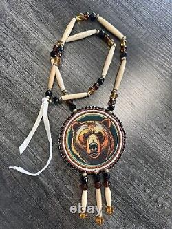 Bear medallion native american beadwork pow wow native made