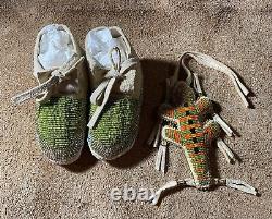 Beautiful Native American Lakota Sioux Beaded Baby Moccasins and Fetish Set