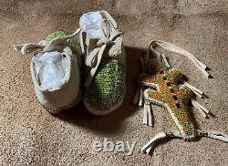 Beautiful Native American Lakota Sioux Beaded Baby Moccasins and Fetish Set