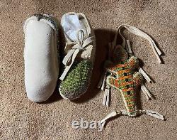 Beautiful Native American Lakota Sioux Beaded Baby Moccasins and Fetish Set