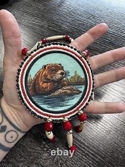 Beaver Native American Beaded medallion pow wow regalia Native beadwork