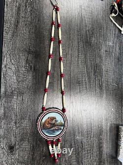 Beaver Native American Beaded medallion pow wow regalia Native beadwork