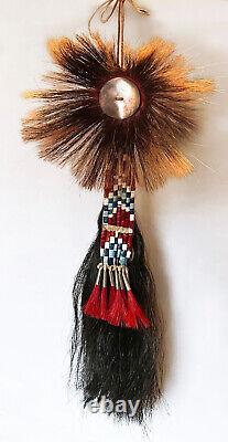 Brule Lakota Sioux porky roach with quillwork hair drop ornament Native American