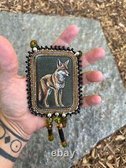 Coyote medallion native american made pow wow regalia native beadwork