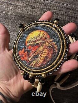 Dragon Medallion pow wow regalia Native beadwork