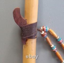 Flute Native American Handmade Wood 5 Holes Beads Twine Shard Case