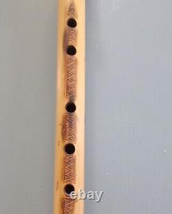 Flute Native American Handmade Wood 5 Holes Beads Twine Shard Case