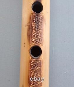 Flute Native American Handmade Wood 5 Holes Beads Twine Shard Case