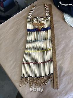 Hand Made Native American Bone Pipe Beaded Breast Plate