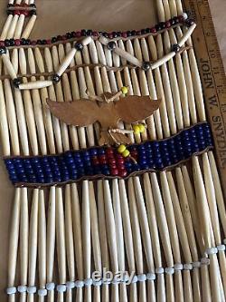 Hand Made Native American Bone Pipe Beaded Breast Plate