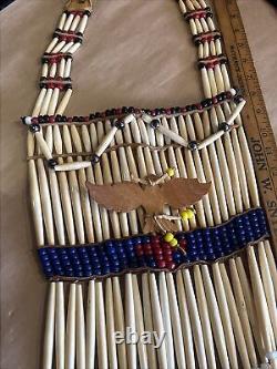 Hand Made Native American Bone Pipe Beaded Breast Plate