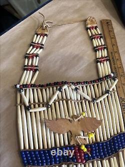 Hand Made Native American Bone Pipe Beaded Breast Plate