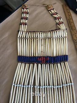 Hand Made Native American Bone Pipe Beaded Breast Plate