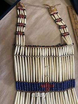 Hand Made Native American Bone Pipe Beaded Breast Plate