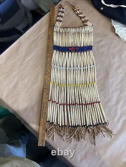 Hand Made Native American Bone Pipe Beaded Breast Plate