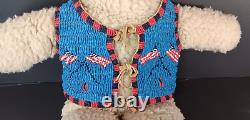 Handmade Native American Beaded Leather Vest & Moccasin Teddy Bear American Flag