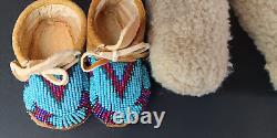 Handmade Native American Beaded Leather Vest & Moccasin Teddy Bear American Flag