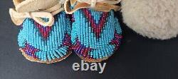 Handmade Native American Beaded Leather Vest & Moccasin Teddy Bear American Flag