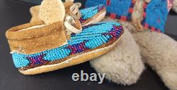 Handmade Native American Beaded Leather Vest & Moccasin Teddy Bear American Flag