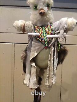 Handmade Native American Fetish Art Doll  Leather Beadsfeathersbone