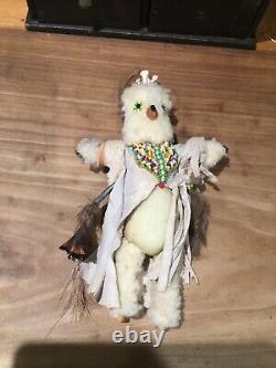 Handmade Native American Fetish Art Doll  Leather Beadsfeathersbone