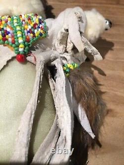 Handmade Native American Fetish Art Doll  Leather Beadsfeathersbone