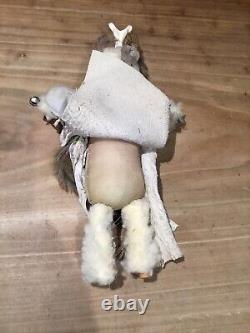 Handmade Native American Fetish Art Doll  Leather Beadsfeathersbone