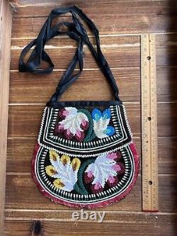 Iroquois Beaded Purse Bag with handle 7-1/2x6-1/2 Native American Beadwork