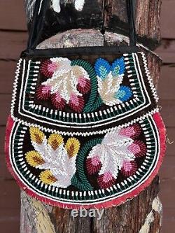 Iroquois Beaded Purse Bag with handle 7-1/2x6-1/2 Native American Beadwork