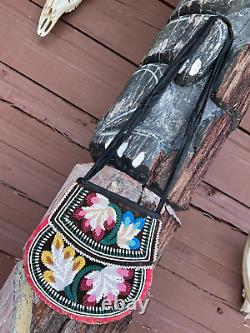 Iroquois Beaded Purse Bag with handle 7-1/2x6-1/2 Native American Beadwork