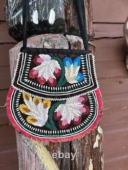 Iroquois Beaded Purse Bag with handle 7-1/2x6-1/2 Native American Beadwork