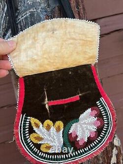 Iroquois Beaded Purse Bag with handle 7-1/2x6-1/2 Native American Beadwork